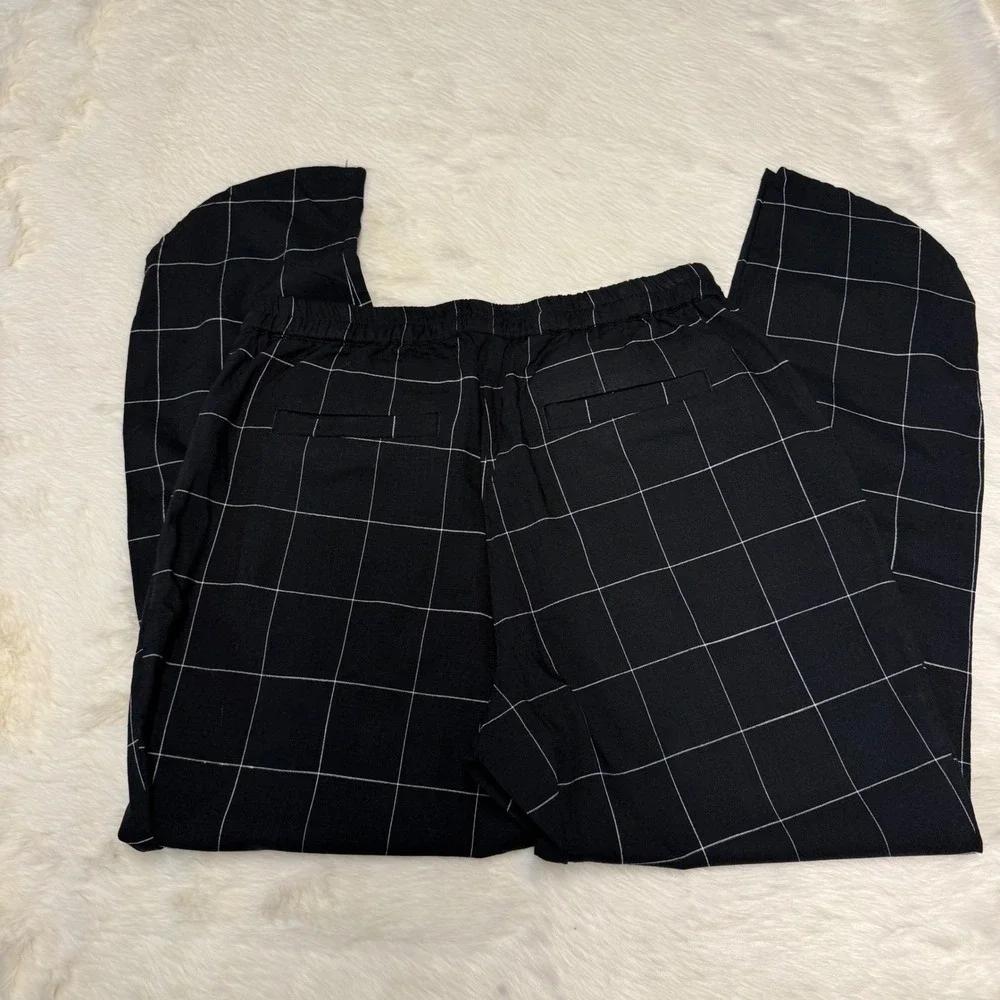 Marine Layer Allison Pant Black White Windowpane Grid Elastic Waist‎ Small